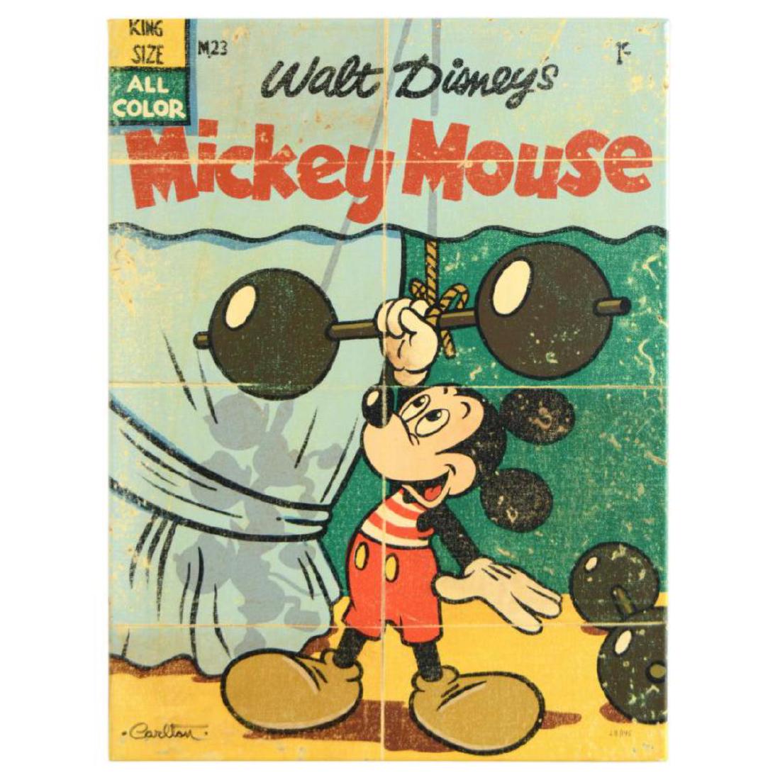 Trevor Carlton - "Muscle Mickey" Limited Edition Giclee: "Muscle Mickey" is a limited edition giclee on gallery wrapped canvas, numbered 28 out of 195 and hand signed by Trevor Carlton. This piece is licensed by Disney Fine Art. Includes Certificate of Auth
