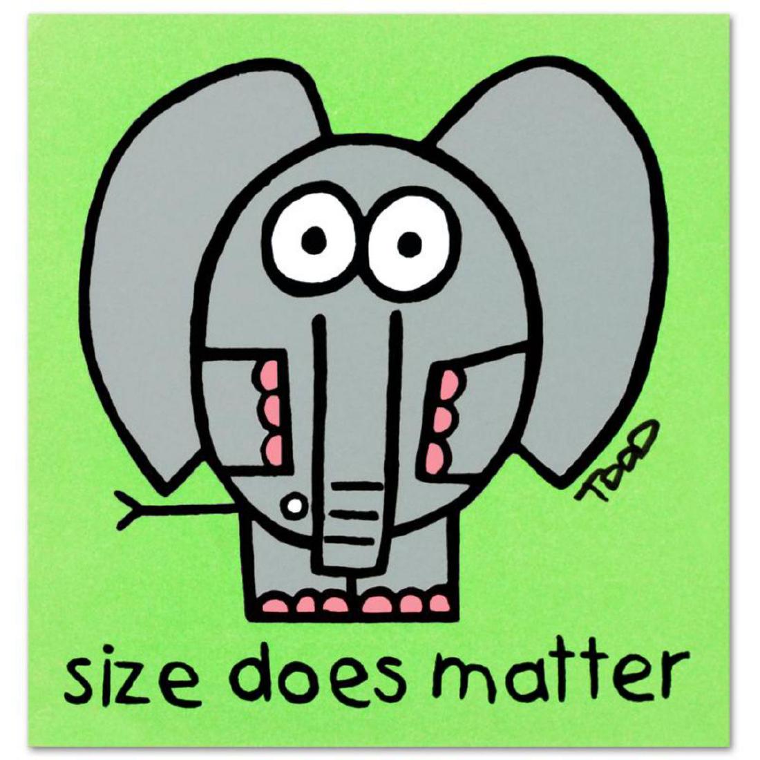 "Size Does Matter" Limited Edition Lithograph by Todd: Pop artist Todd Goldman is known all across the globe for his whip-smart and wickedly funny puns and pictures! "Size Does Matter" is a limited edition lithograph on paper, numbered and hand signed by 