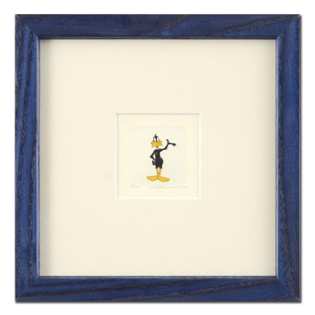 "Daffy Duck" Framed Limited Edition Etching with: "Daffy Duck" is a limited edition etching on paper with hand-tinted coloring from Warner Bros, numbered and dated 1999. This piece comes framed. Measures approx. 8.5" x 8.5" (with frame), 1" x 1.5" (i