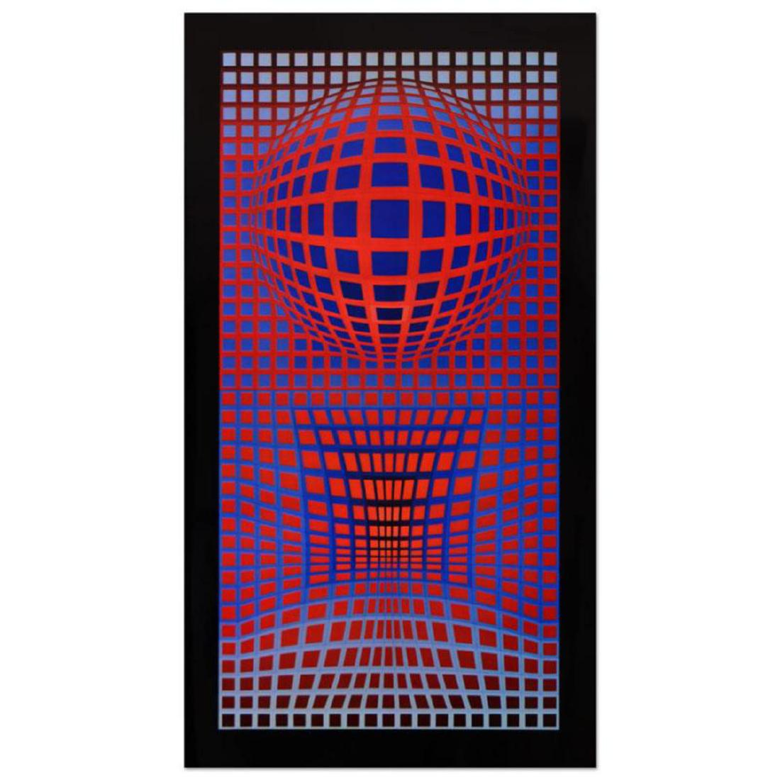 Victor Vasarely (1908-1997) - "VP-RB" Heliogravure: "VP-RB" is a heliogravure print on paper by Victor Vasarely (1908-1997). This piece is titled inverso. Measures approx. 16.5" x 31.5" (image).