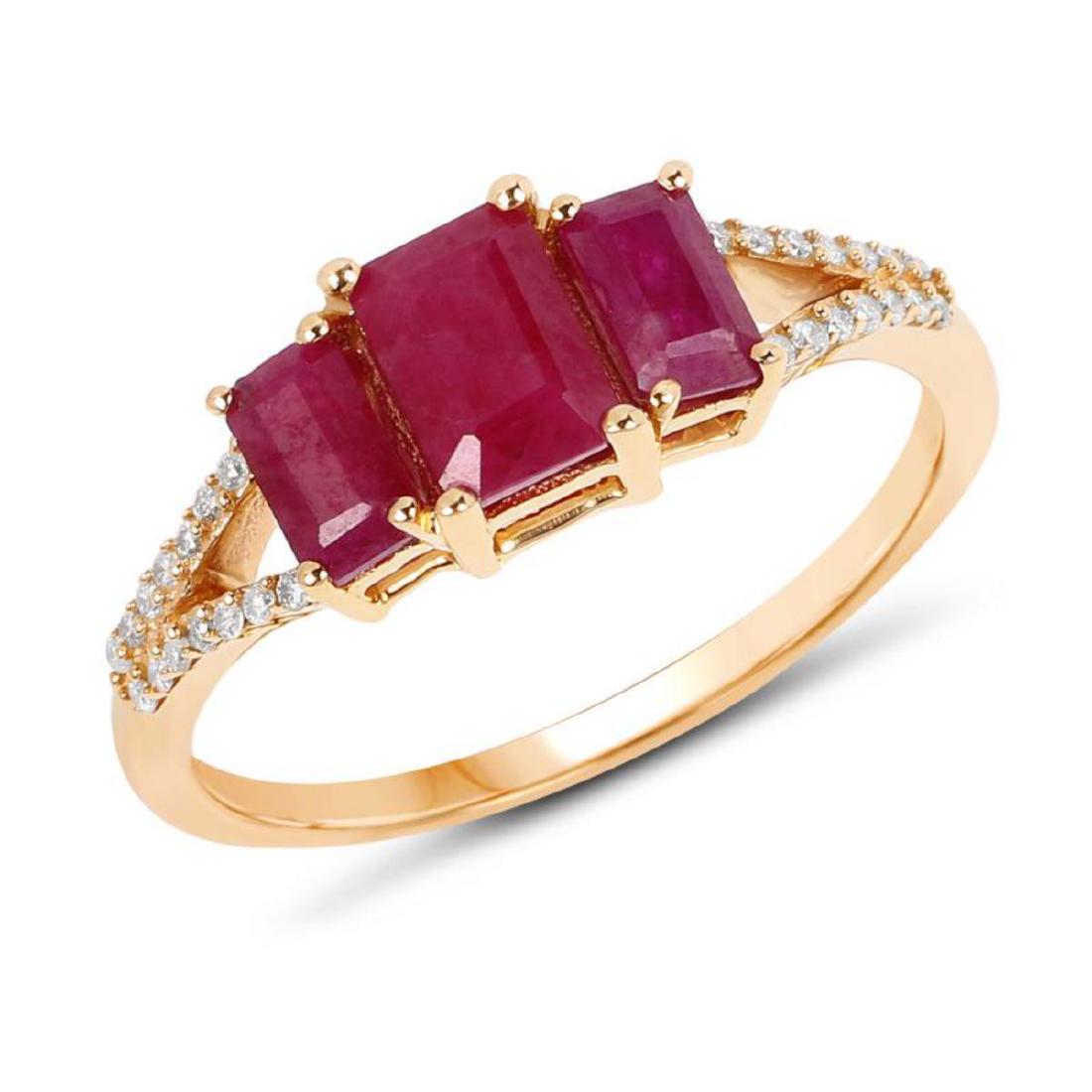 1.42 Carat Genuine Ruby and White Diamond 14K Yellow (1 of 3)