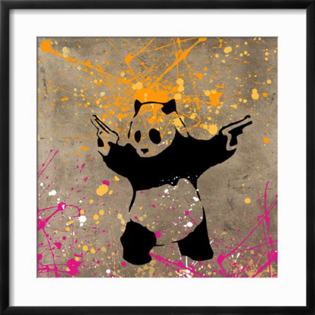 Banksy "Panda with Guns" Custom Framed Giclee on Paper (1 of 1)