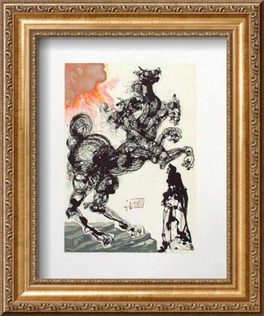 Salvador Dali "Divine Comedie, Enfer 06: CerbÃ¨re": Enfer 06: CerbÃ¨re From the set titled Divine Comedie. Original intaglio print. Limited Edition. Image Size: 10x13". Frame Size 14x17". Certificate of authenticity is included.