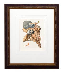 Salvador Dali- Original Color Woodcut on B.F.K. Rives: Artist: Salvador Dali. Medium: Original Color Woodcut on B.F.K. Rives Paper. Title: Hell Canto 7. Size (Unframed): 13" x 10". Size (Framed): 23.5" x 18.5". Certificate of Authenticity: is included.