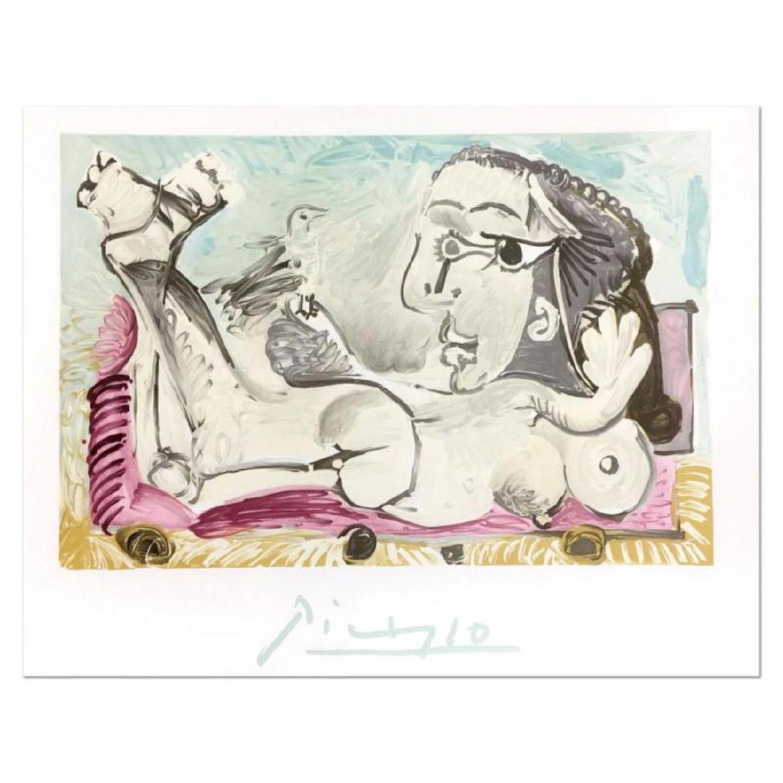 Pablo Picasso (1881-1973) - "Nu Couche L'oiseau": "Nu Couche L'oiseau" is an original lithograph on paper by Pablo Picasso (1881-1973). This piece comes from a collection known as the Picasso Estate Collection - a selection of pieces inherited by the