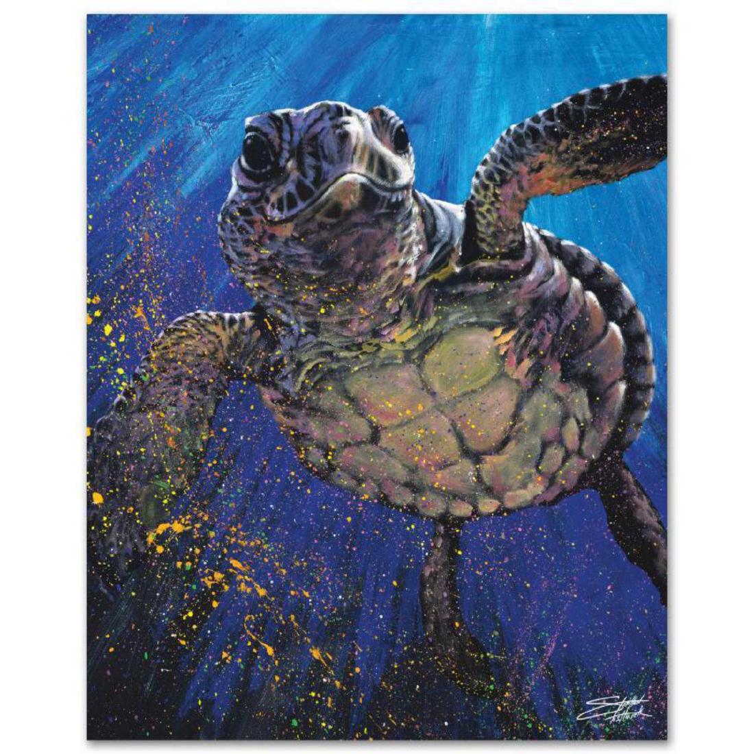 "Kemp's Ridley" Limited Edition Giclee on Canvas by: With bright colors and expressive lines, Stephen Fishwick puts a unique spin on pop culture portraits. "Kemp's Ridley" is a limited edition giclee on stretched canvas, numbered and bears the artist's 