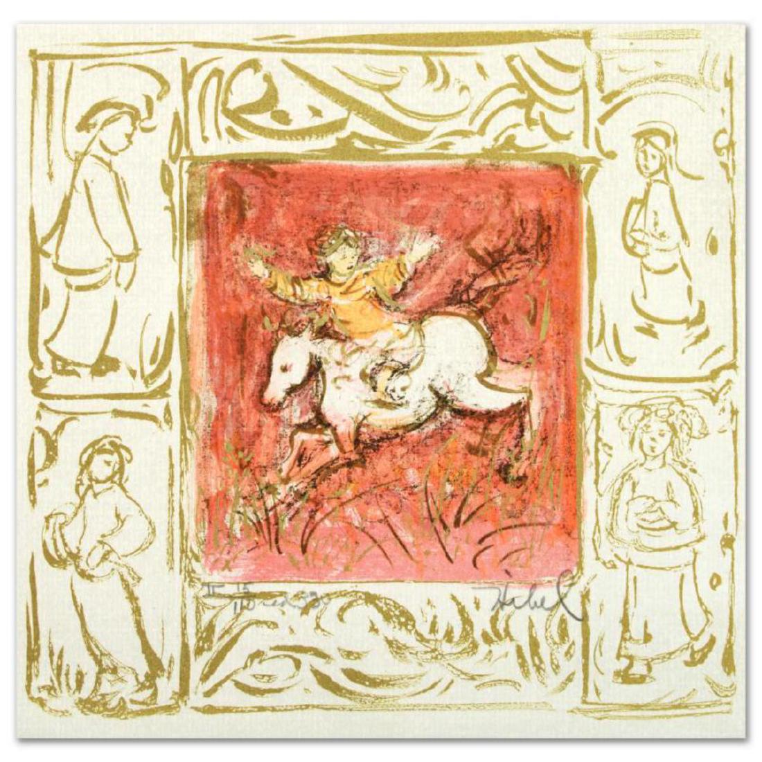 "Swift Rider" Limited Edition Lithograph by Edna Hibel: "Swift Rider" is a limited edition lithograph on paper, numbered and hand signed by Edna Hibel (1917-2014). Includes Certificate of Authenticity! Measures approx. 7.5" x 7.5" (no border). Reference #: