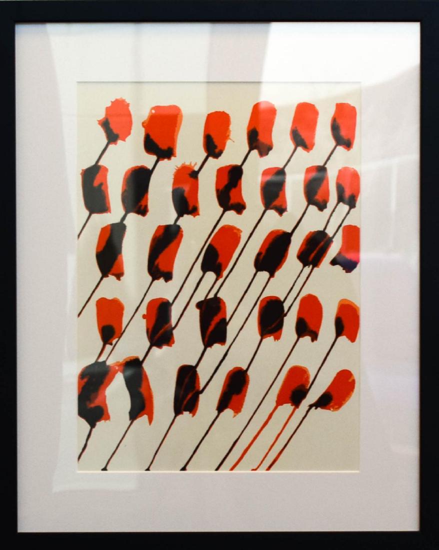 Alexander Calder- Lithograph "DLM156 Composition Taches: Artist: Alexander Calder. Medium: Lithograph. Title: DLM156 Composition Taches Rouges. Size (Unframed): 15" x 11". Size (Framed): 21" x 17". Certificate of Authenticity: Is included. Additional: Custo