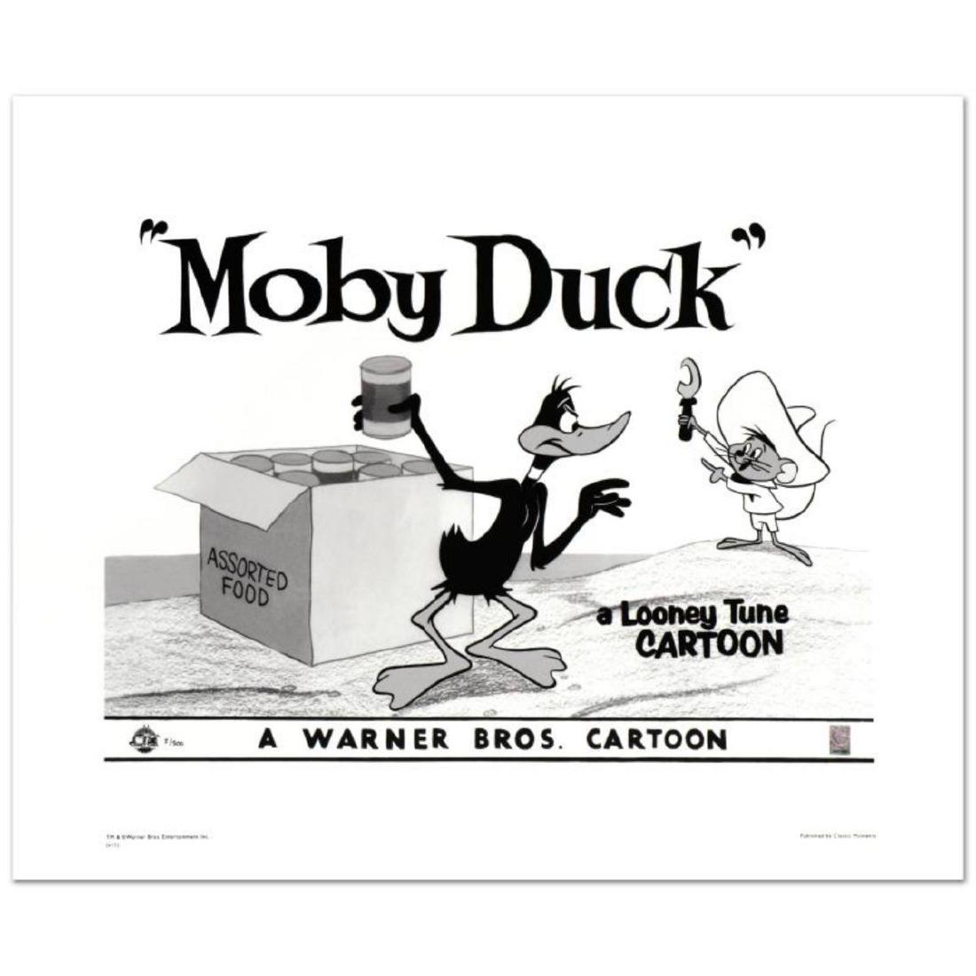 "Moby Duck - Daffy Duck & Speedy Gonzales" Limited: "Moby Duck - Daffy Duck & Speedy Gonzales" is a limited edition giclee on paper from Warner Bros., numbered with hologram seal of Authenticity. This image was originally used as a "lobby card" display