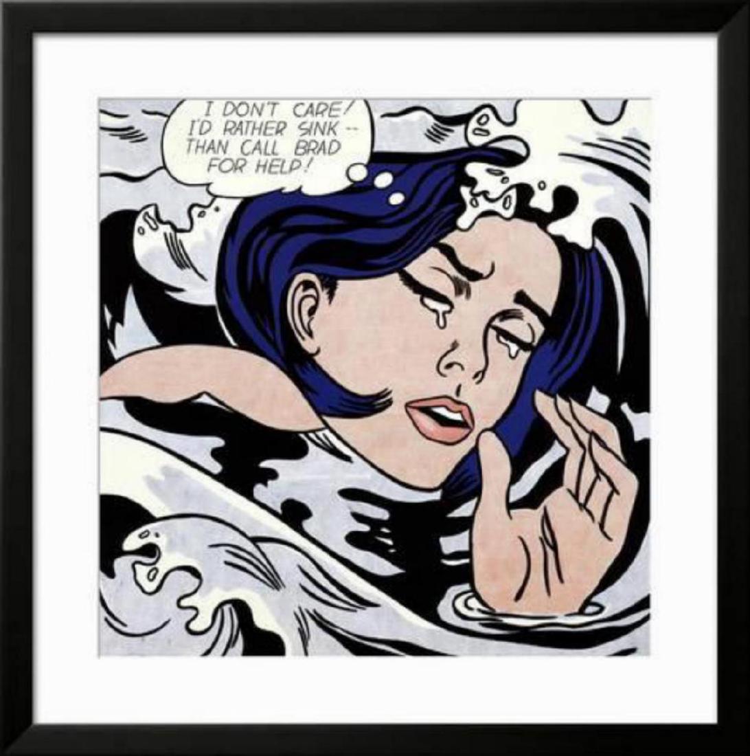 Roy Lichtenstein "Drowning Girl" Custom Framed: Artist: Roy Lichtenstein. Medium: Offset Lithograph. Title: Drowning Girl. Framed. Size: 28.5 x 28.5 in