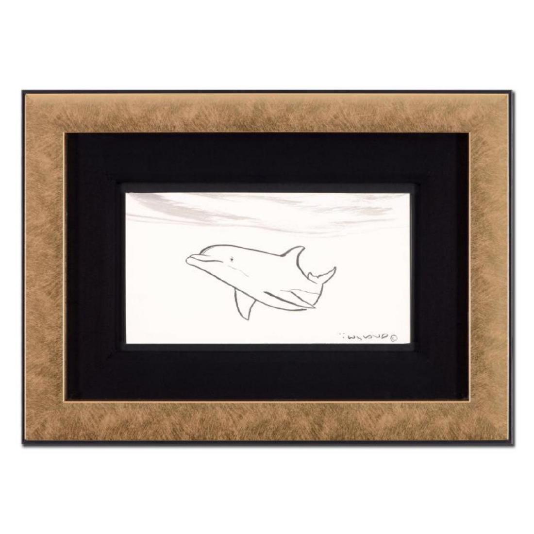 Wyland - "Dolphin" Framed Original Sketch, Hand Signed: "Dolphin" is an original sketch on paper by Wyland, hand signed by the artist. This piece is elegantly custom framed, floated and matted with linen. Includes Certificate of Authenticity. Measures appr