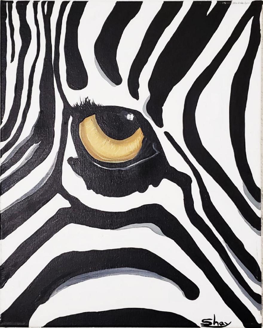 Shay Yair "Zebra's Eye" Origina Acrylic on Canvas: Artist: Shay Yair. Medium: Original Acrylic on Canvas. Title "Zebra's Eye". Size: 20"x15". Gallery wrapped and ready to hang. Certificate of authenticity is included. Shay yair (Jerusalem, Israel 1975