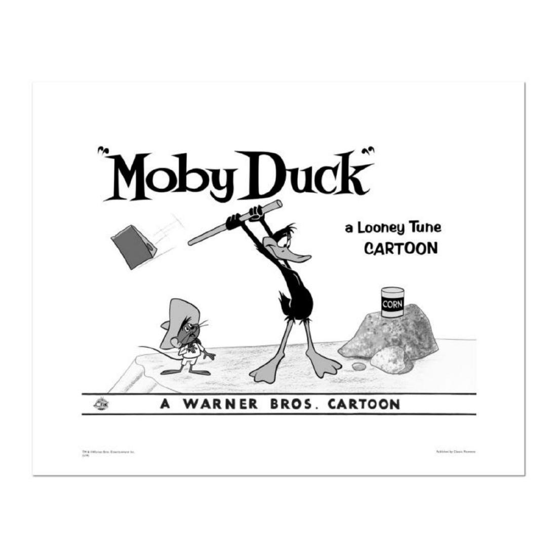 "Moby Duck - Axe" Numbered Limited Edition Giclee from: "Moby Duck - Axe" is a limited edition giclee on paper from Warner Bros. featuring iconic Looney Tunes characters. The art was taken from an original Lobby Card used to promote "Moby Duck" released in