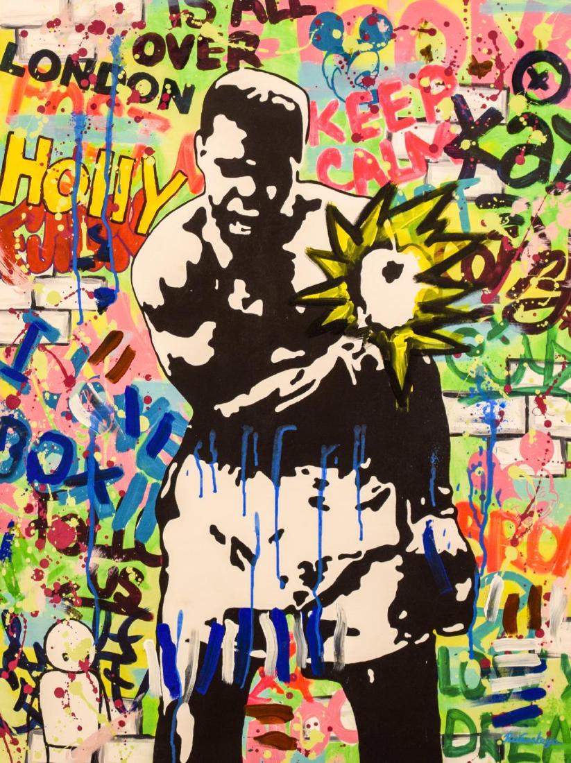 Nastya Rovenskaya- Mixed Media "Muhammad Ali": Artist: Nastya Rovenskaya. Medium: Mixed Media. Title: Muhammad Ali. Size (Unframed): 40" x 30". Certificate of Authenticity: From the publisher. Additional: Original one of a kind. Unstretched and un
