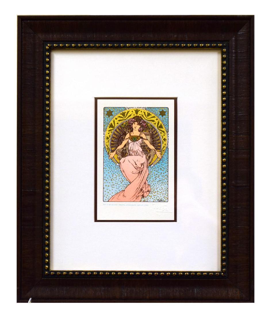 Alphonse Mucha Custom Framed Lithograph: Artist: Alphonse Mucha. Medium: Lithograph. Title: . Size: 15"x13". Limited Edition Lithograph. Custom Framed: Custom Framed.