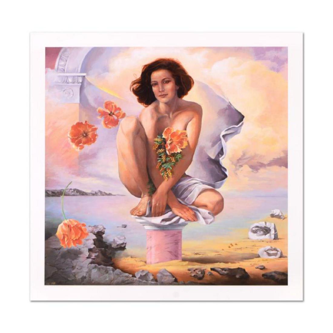 Irina Karkabi, "Birth of Harmony" Limited Edition,: "Birth of Harmony" is a limited edition giclee on paper by Irina Karkabi, numbered and hand signed by the artist. Includes Letter of Authenticity. Measure approx. 30" x 30" (image). Reference #: 23331