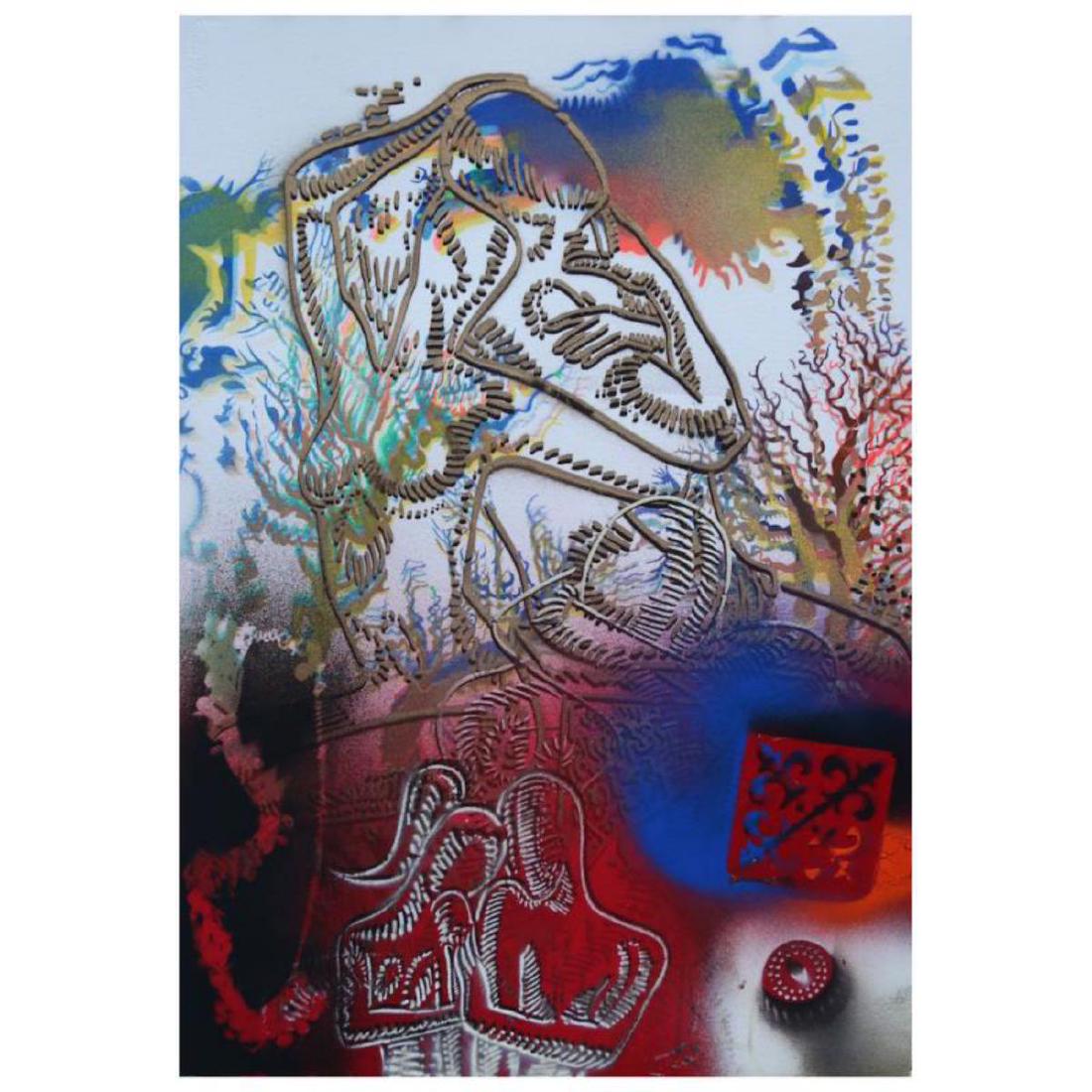 Mark Kostabi, "Our Story Grows" Mixed Media Original: "Our Story Grows" is an original mixed media painting on paper by Mark Kostabi. The piece is hand signed and accompanied by a Certificate of Authenticity. Measures approximately 42 x 29.5". Reference