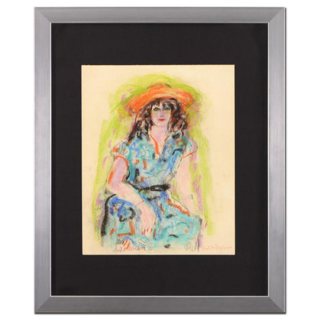 Judith Bledsoe (1928-2013), "Orange Hat" Framed: "Orange Hat" is an original pastel painting on paper by Judith Bledsoe (1928-2013), hand signed by the artist. This piece comes framed. Includes Letter of Authenticity. Measures approx. 18" x 22" (fra