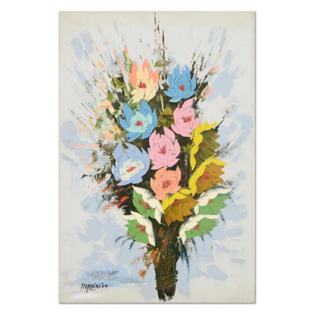 Manuel Munoz Merida (1920-2010), Original Oil Painting: This is an original oil painting on stretched canvas by Manuel Munoz Merida (1920-2010), hand signed by the artist. Includes Certificate of Authenticity. Measures approx. 24" x 36" (image). Due to the