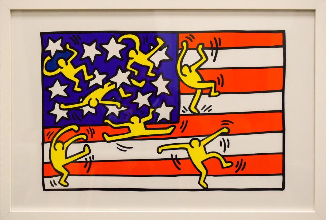 Keith Haring- Offset Lithograph "American Music: Artist: Keith Haring. Medium: Offset Lithograph. Title: American Music Festival - New York City Ballet, 1988. Size (Unframed): 15.2" x 23". Size (Framed): 17" x 25". Additional: Custom framed and read