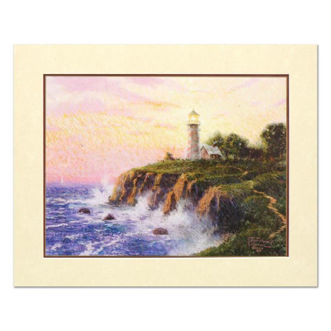 Thomas Kinkade (1958-2012), "Sunset Light" Limited: "Sunset Light" is an Offset Lithograph on paper by Thomas Kinkade (1958-2012), numbered and bearing Kinkade's authorized signature. Includes Letter of Authenticity. Measures approx. 20" x 16" (border)