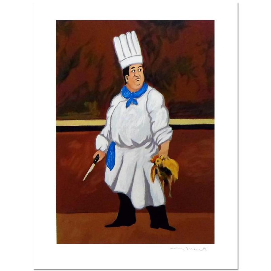 Guy Buffet - "Chef Louis" Limited Edition Serigraph;: "Chef Louis" is a limited edition serigraph on paper by Guy Buffet. It is numbered, hand-signed by the artist, and comes with a Certificate of Authenticity. Measures approx. 13.5" x 19.5" (image). Ref