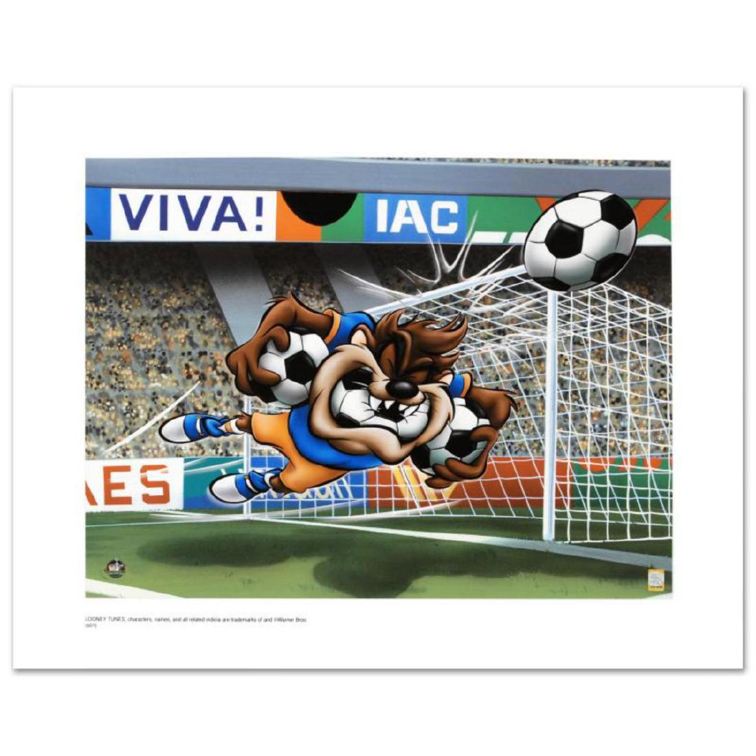 "Taz Soccer" Limited Edition Giclee from Warner Bros.,: "Taz Soccer" is a limited edition giclee on paper from Warner Bros., numbered with hologram seal of Authenticity. Also, includes Certificate of Authenticity! Measures approx. 20" x 16" (with border), 