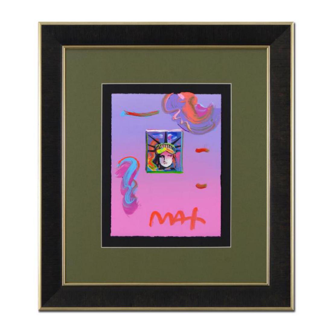 Peter Max, "Liberty Head" Framed One-Of-A-Kind Acrylic: "Liberty Head" is a one-of-a-kind acrylic mixed media on paper, hand signed by Peter Max. This piece comes custom framed. Includes Certificate of Authenticity from Peter Max Studios. Measures approx.