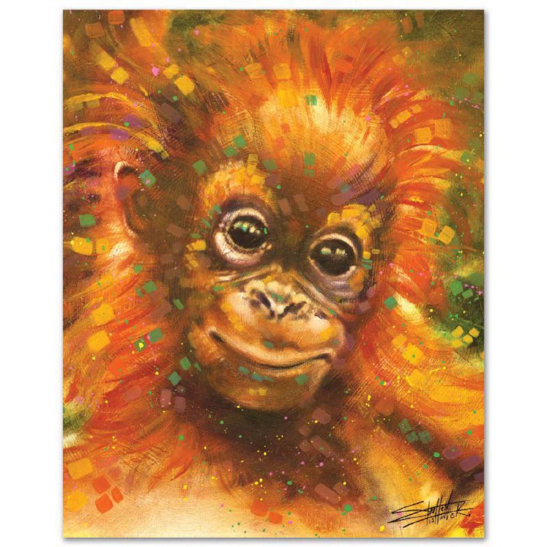 "Baby Orangutan" Limited Edition Giclee on Canvas by: With bright colors and expressive lines, Stephen Fishwick puts a unique spin on pop culture portraits. "Baby Orangutan" is a limited edition giclee on stretched canvas, numbered and bears the artist's