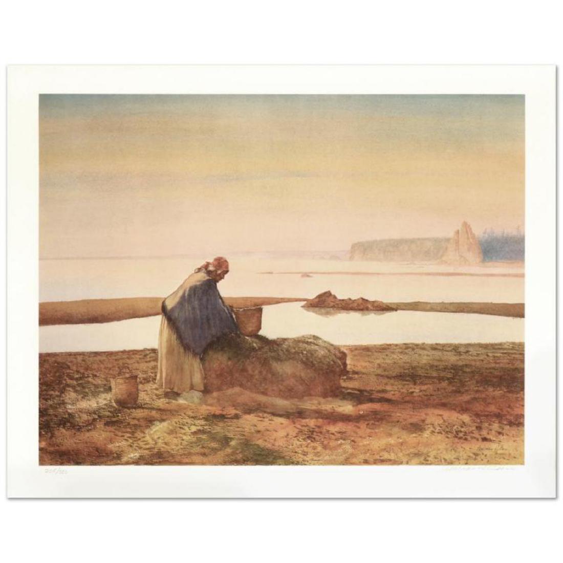 William Nelson, "Mussel Digger" Limited Edition: "Mussel Digger" is a limited edition lithograph on paper by William Nelson, numbered and hand signed by the artist! Measures approx. 28.5" x 22.5" (with border); 25" x 19" (image). Reference #: 216080
