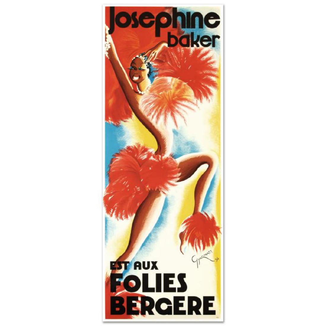 "Folies Bergere Josephine Baker" Hand Pulled Lithograph: "Folies Bergere Josephine Baker" is a hand pulled lithograph on paper by the RE Society, image originally by Michel Gyarmathy. Includes Certificate of Authenticity! Measures approx. 19" x 50" (with bo