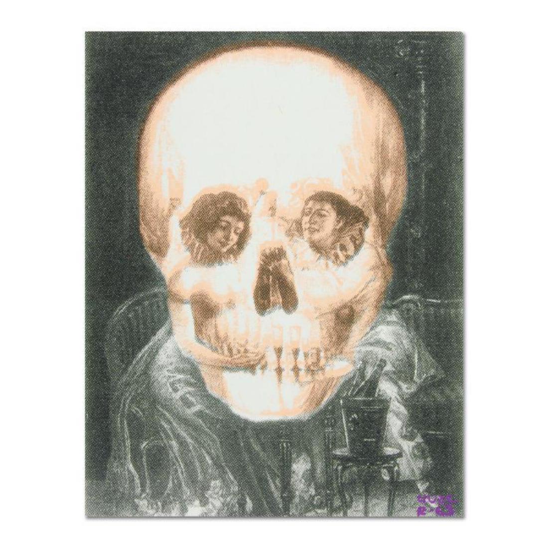 Ringo Daniel Funes, (Protege of Andy Warhol's: "Gothic Skull (Dali Homage)" is a one-of-a-kind hand-pulled silkscreen on canvas by Ringo (Daniel Funes) - protege of Andy Warhol's apprentice, Steve Kaufman. This piece is hand signed by the artist a