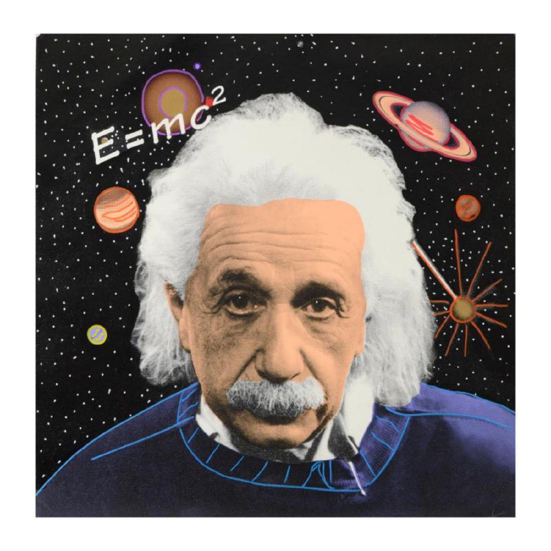 Steve Kaufman (1960-2010), "Einstein" Hand Painted: "Einstein" is a hand painted limited edition silkscreen on canvas from an HC edition by Andy Warhol protege Steve Kaufman (1960-2010). This piece is hand signed inverso. Includes Certificate of Authen