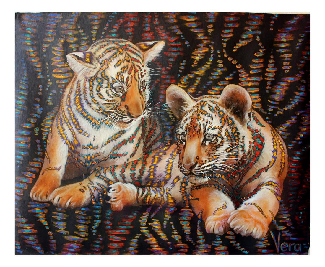 Vera V. Goncharenko- Original Oil on Canvas "Wild Cats": Artist: Vera V. Goncharenko. Medium: Original Oil on Canvas. Title: Wild Cats. Size (Unframed): 24" x 30". Certificate of Authenticity: From the publisher. Reference# 10180.