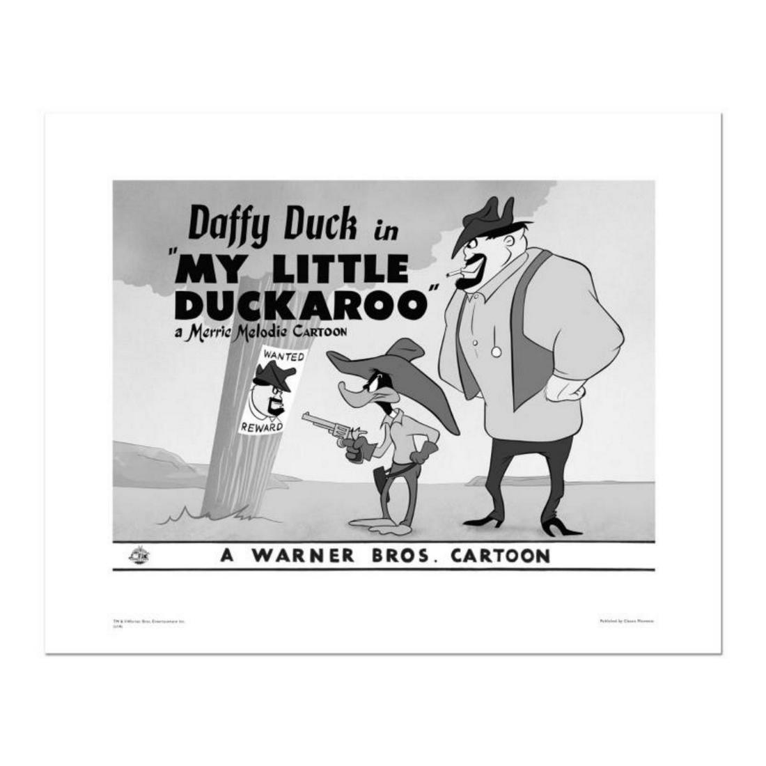 "My Little Duckaroo" Numbered Limited Edition Giclee: "My Little Duckaroo" is a limited edition giclee on paper from Warner Bros. featuring iconic Looney Tunes characters. The art was taken from an original Lobby Card used to promote "My Little Duckaroon
