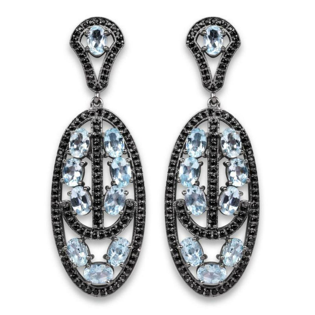 13.80 Carat Genuine Blue Topaz and Black Spinel .925: This is a 13.80 Carat Genuine Blue Topaz and Black Spinel .925 Sterling Silver Earrings measuring 2.31 Inches in length with a total gross weight of 16.24 (gm) | Gemstone Info: Topaz Blue: Oval/6X4 mm