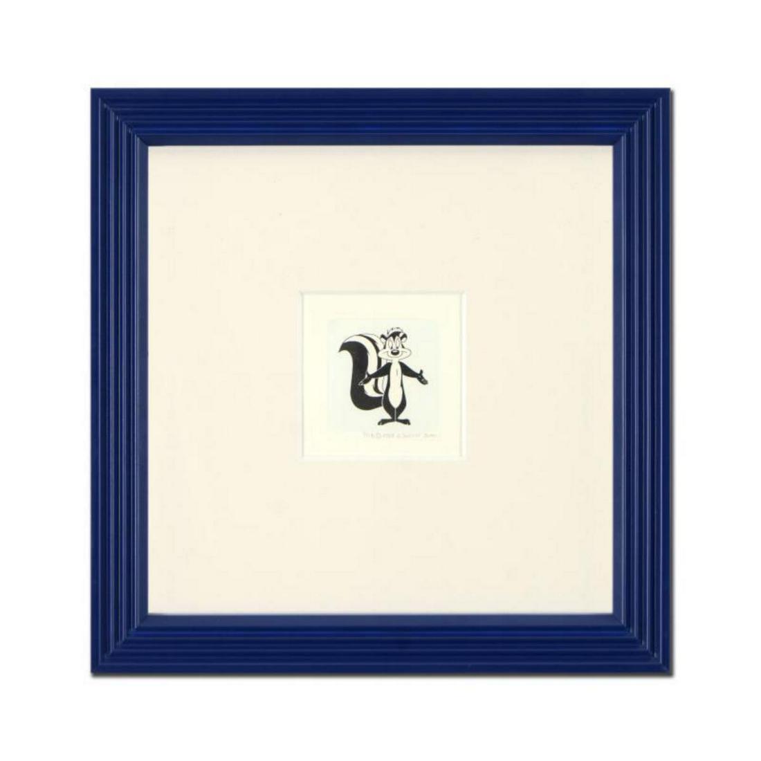 "Pepe Le Pew" Framed Limited Edition Etching with: "Pepe Le Pew" is a limited edition etching on paper with hand-tinted coloring from Warner Bros, numbered and dated 1999. This piece comes framed. Measures approx. 9" x 9" (with frame), 2" x 2.5" (imag