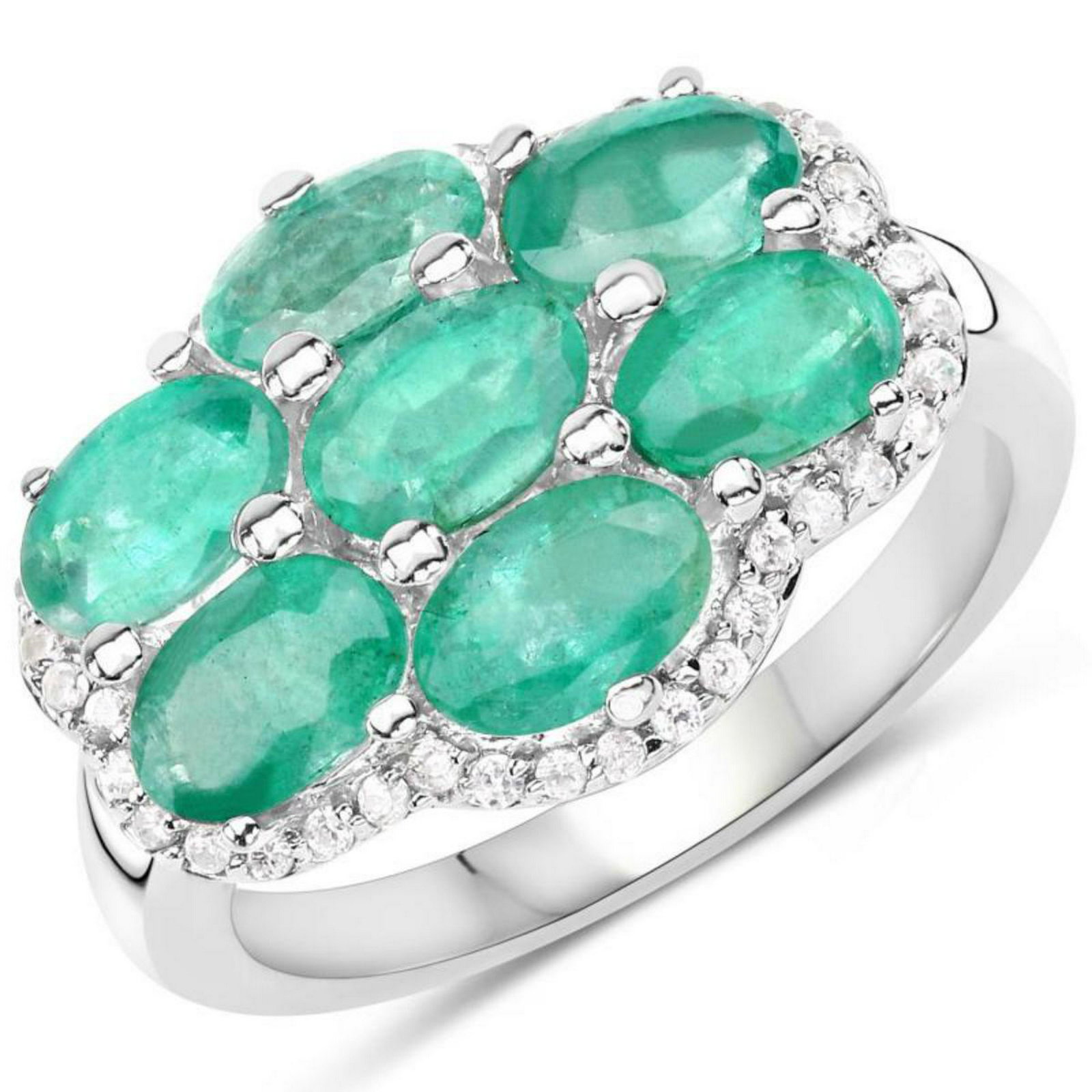 3.33 Carat Genuine Zambian Emerald and White Zircon: This is a 3.33 Carat Genuine Zambian Emerald and White Zircon .925 Sterling Silver Ring (size 10) measuring 0.54 Inches in length with a total gross weight of 4.97 (gm) | Gemstone Info: Zambian Emeral