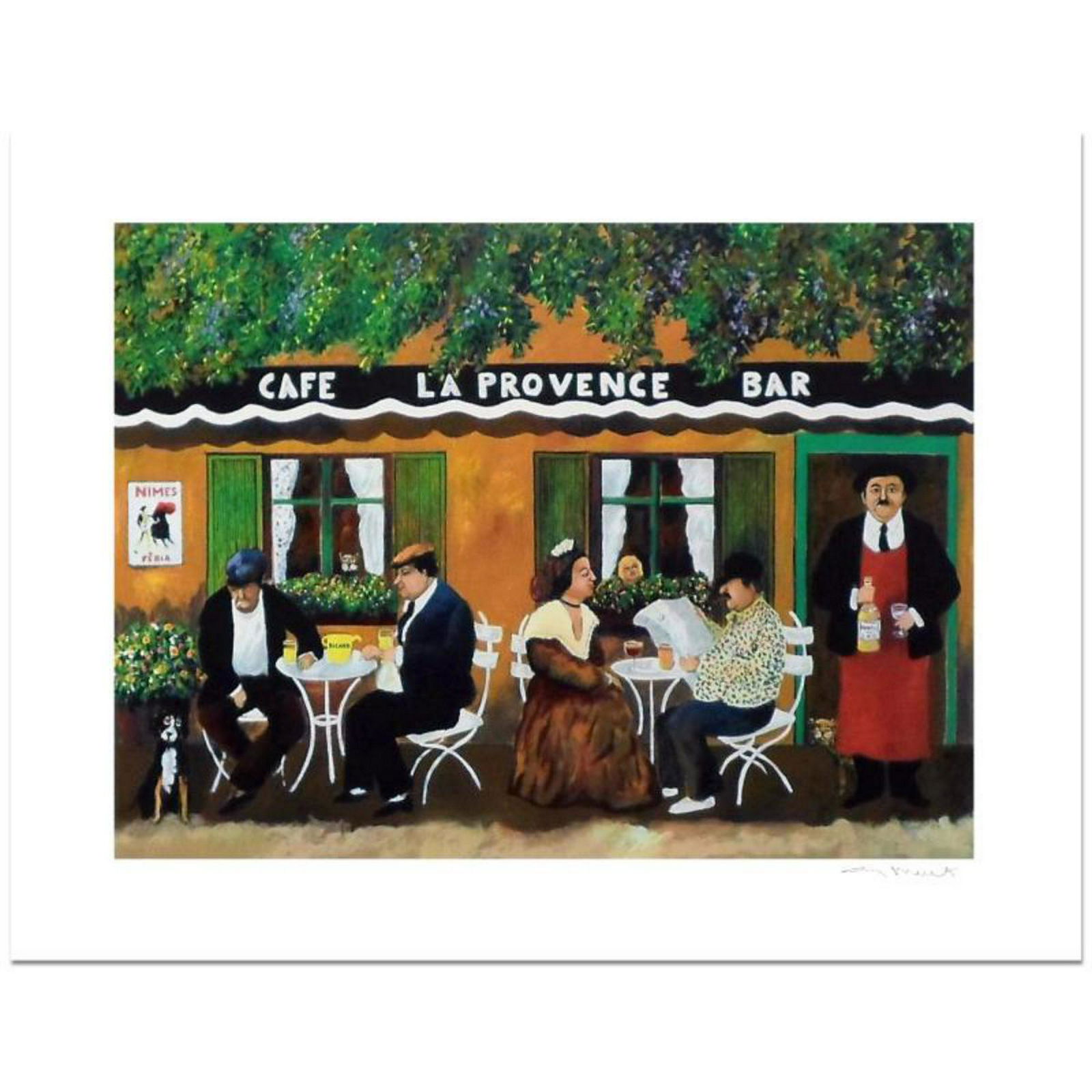 Guy Buffet, "Cafe La Provence" Limited Edition: "Cafe La Provence" is a limited edition serigraph on paper by Guy Buffet. It is numbered, hand-signed by the artist, and comes with a Certificate of Authenticity. Measures approx. 23.5" x 17.5" (image