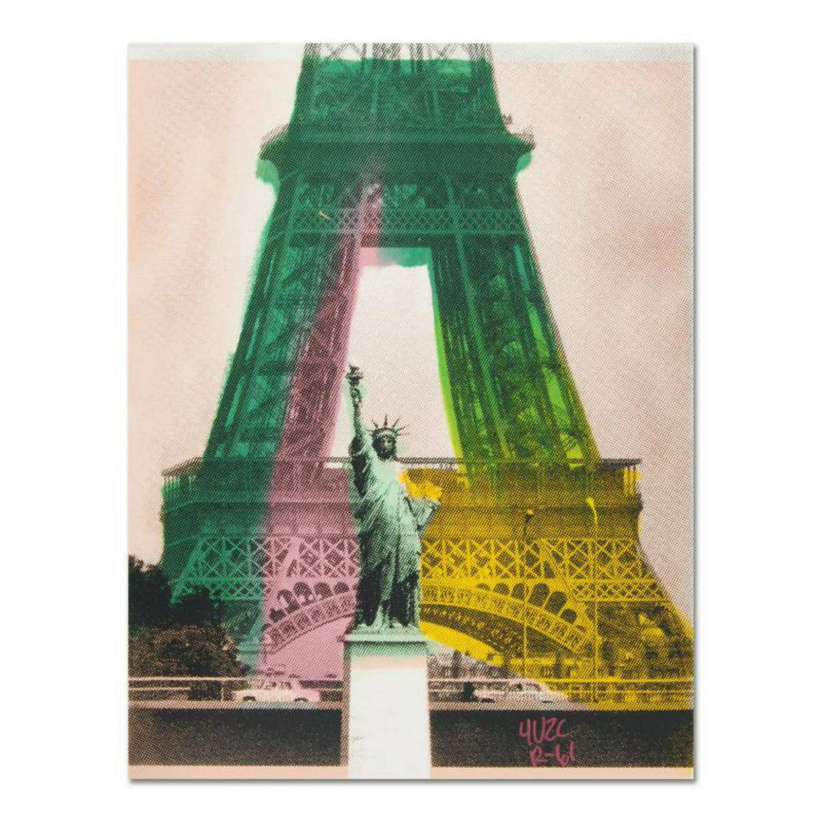 Ringo Daniel Funes, (Protege of Andy Warhol's: "Eiffel Tower" is a one-of-a-kind hand-pulled silkscreen and mixed media painting on canvas by Ringo (Daniel Funes) - protege of Andy Warhol's apprentice, Steve Kaufman! This piece is hand signed by t