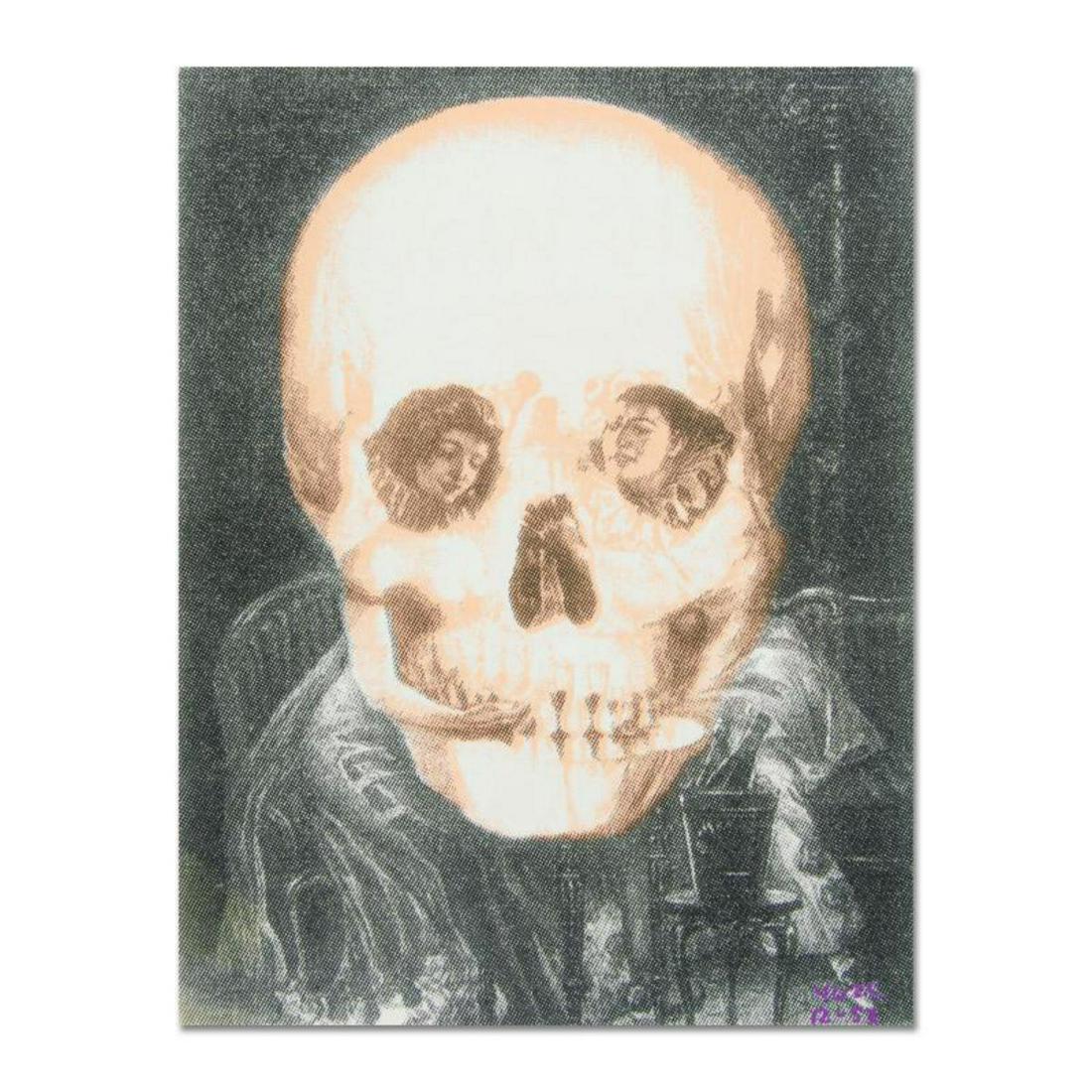 Ringo Daniel Funes, (Protege of Andy Warhol's: "Gothic Skull (Dali Homage)" is a one-of-a-kind hand-pulled silkscreen on canvas by Ringo (Daniel Funes) - protege of Andy Warhol's apprentice, Steve Kaufman. This piece is hand signed by the artist a