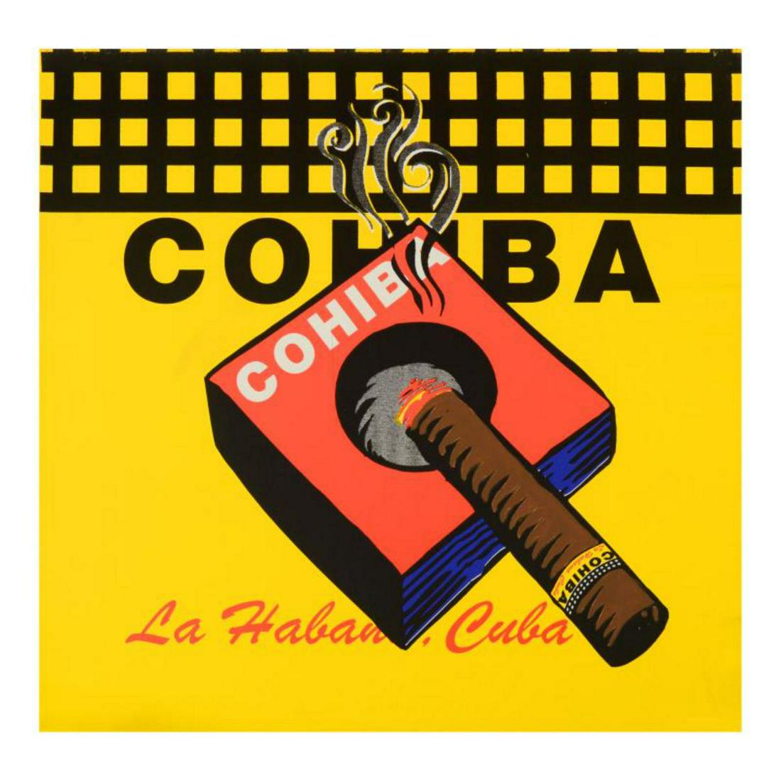 Steve Kaufman (1960-2010), "Cohiba" Limited Edition: "Cohiba" is a limited edition silkscreen on canvas from an HC edition by Andy Warhol protege Steve Kaufman (1960-2010). This piece is hand signed inverso. Includes Certificate of Authenticity. Measure