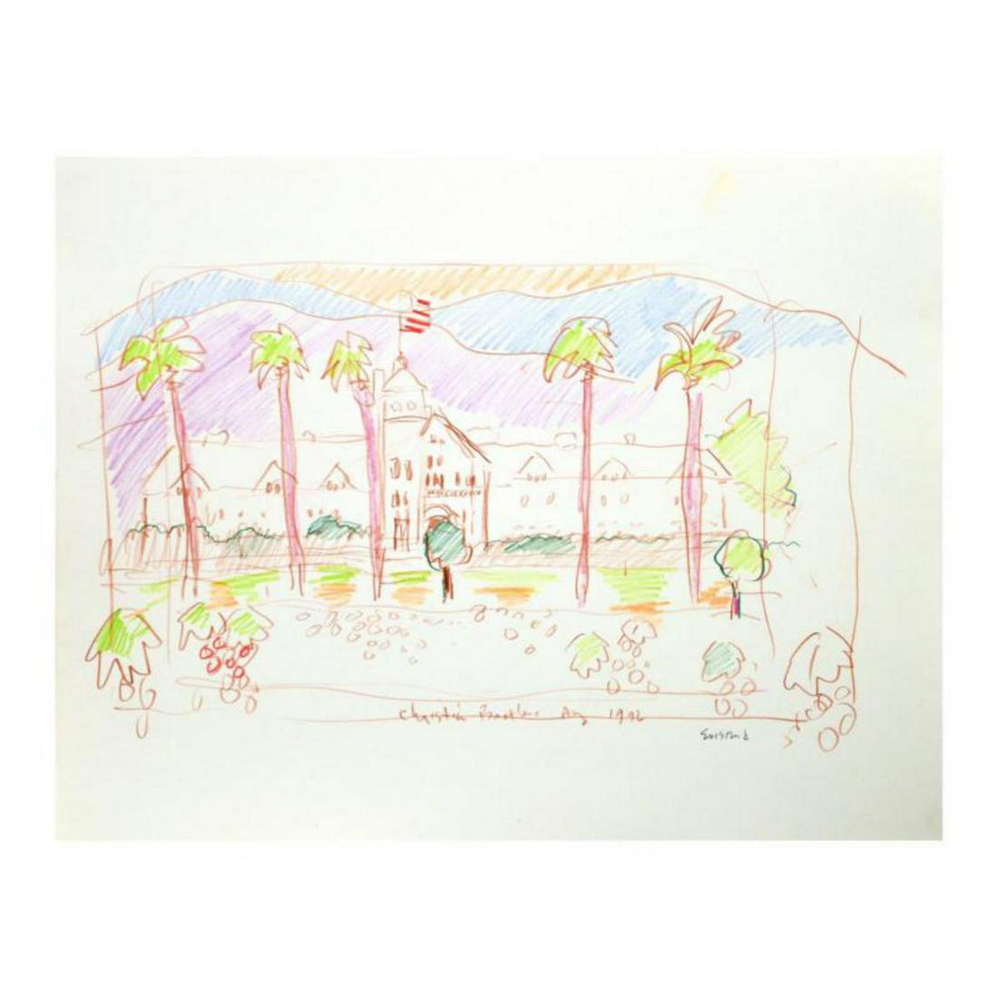 Wayne Ensrud "Christian Brothers Winery, Napa Valley": "Christian Brothers Winery, Napa Valley" is an original Pencil on Paper by Wayne Ensrud. The piece is hand signed by the artist and comes with a Certificate of Authenticity. Measures approximately 14"