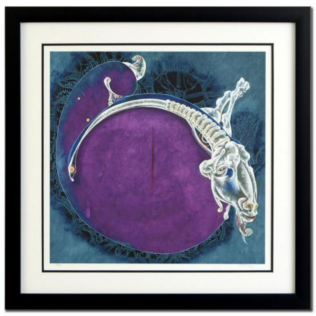 Lu Hong, "Aries" Framed Limited Edition Giclee,: The zodiac is a phenomenological study, formed by coordination between 12 specific constellations in space and birth of one specific human being in time, contrasting 12 signs that guide the meditation