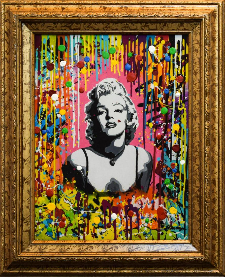 Nastya Rovenskaya- Mixed Media "Pink Marilyn": Artist: Nastya Rovenskaya. Medium: Mixed Media. Title: Pink Marilyn. Size (Unframed): 16" x 12". Size (Framed): 21" x 17". Certificate of Authenticity: From the publisher. Additional: Original one of 