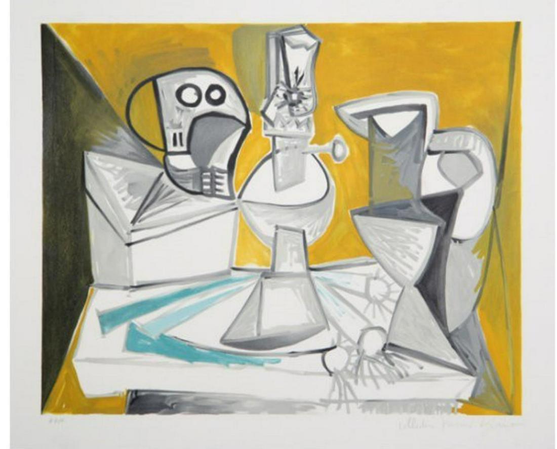 Pablo Picasso, Tete de Morte, Lampe Cruches et Poireaux: TETE DE MORTE, LAMPE CRUCHES ET POIREAUX, 1979-1982. LITHOGRAPH ON ARCHES PAPER. 21 3/4 Ã— 30 in. 55.2 Ã— 76.2 cm. Edition of 500