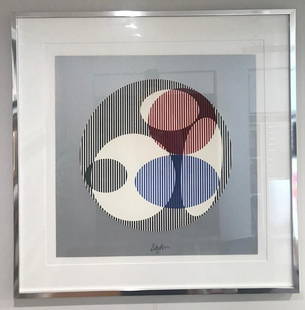 Yaacov Agam Hand Signed Serigraph Custom Framed: Artist: Yaacov Agam. Medium: Serigraph. Hand Signed and numbered. Custom Framed. Size: 33x33"