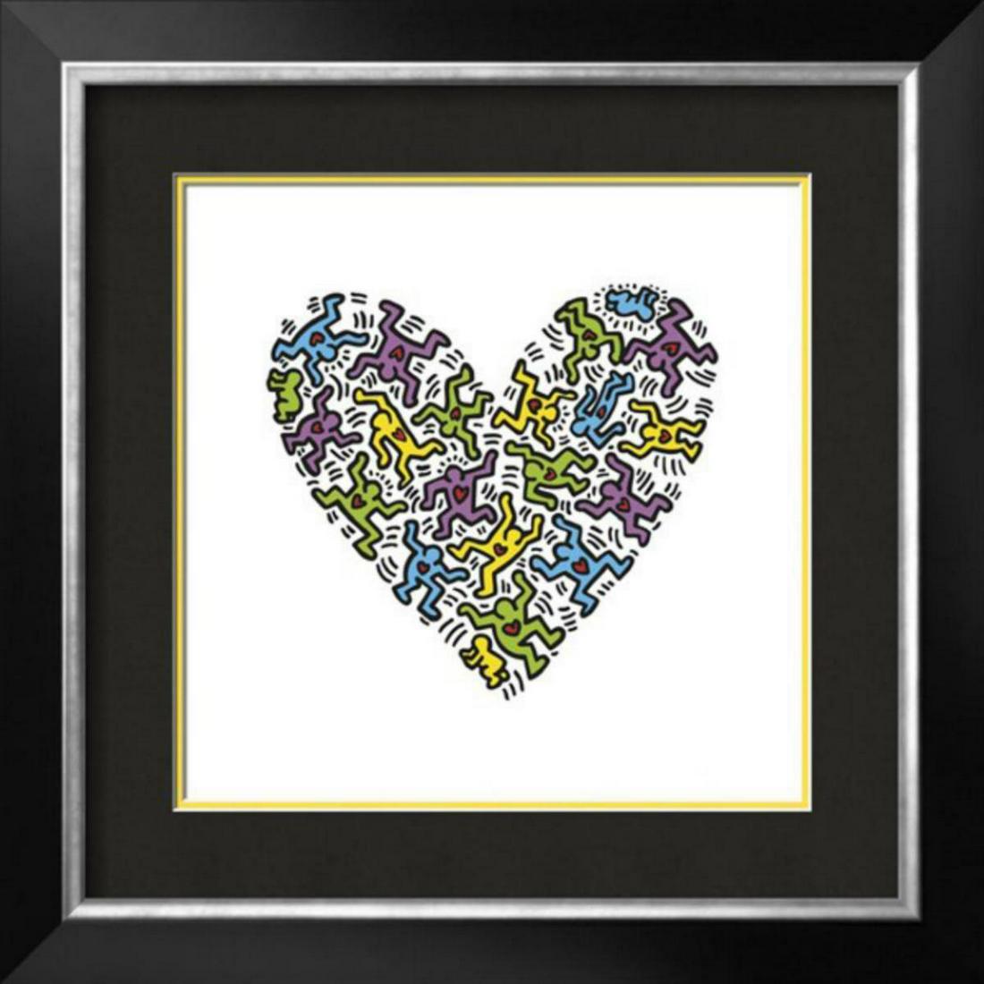 Keith Haring "Untitled, 1985 (heart)" Custom Framed: Artist: Keith Haring. Medium: Offset Lithograph. Title: Untitled, 1985 (heart). Image Size: 16" x 16". Frame Size: 25" x 25".