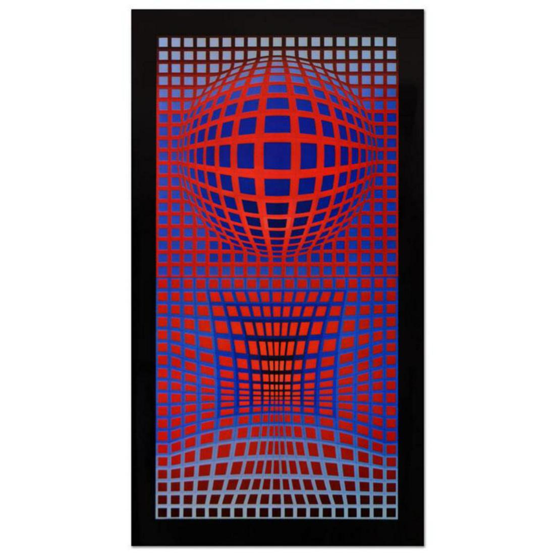 Victor Vasarely (1908-1997), "VP-RB" Heliogravure: "VP-RB" is a heliogravure print on paper from the Editions du Griffon (1971) by Victor Vasarely (1908-1997). This piece is titled inverso. Measures approx. 17.5" x 31.5" (image). Reference #: 235995.