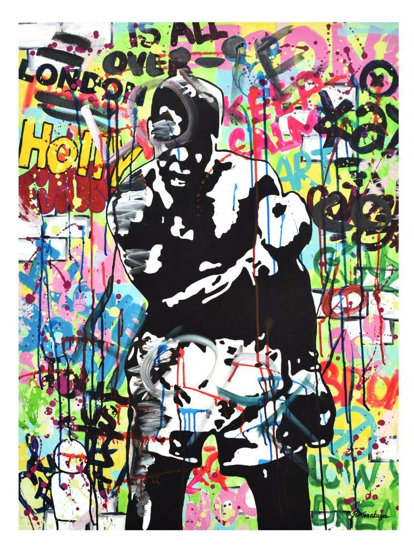Nastya Rovenskaya- Mixed Media "Muhammad Ali": Artist: Nastya Rovenskaya. Medium: Mixed Media. Title: Muhammad Ali. Size (Unframed): 40" x 30". Certificate of Authenticity: From the publisher. Additional: Original one of a kind. Unframed. Referenc